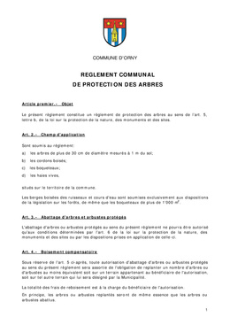 RÈGLEMENT COMMUNAL DE PROTECTION DES ARBRES