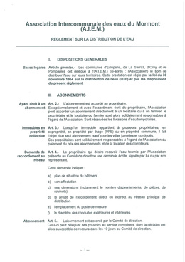 Règlement sur la distribution de l'eau - COMMUNE D'ORNY RÈGLEMENT SUR LA DISTRIBUTION DE L'EAU