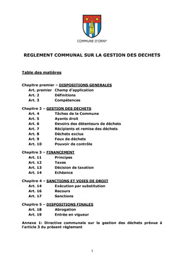 REGLEMENT COMMUNAL SUR LA GESTION DES DECHETS