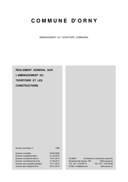 REGLEMENT GENERAL SUR L'AMENAGEMENT DU TERRITOIRE ET LES CONSTRUCTIONS (SAUF ZONE AGRICOLE)